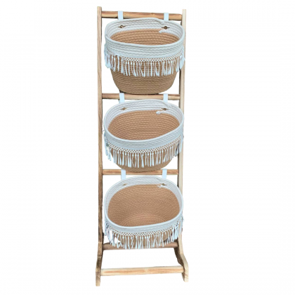 Wooden Weaved Bohemian Basket Stand (BKS01)