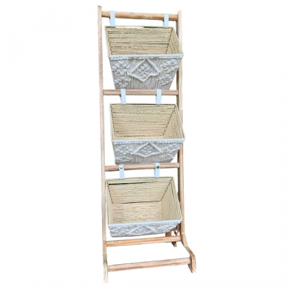 Wooden Weaved Bohemian Basket Stand (BKS01)