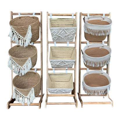 Wooden Weaved Bohemian Basket Stand (BKS01)